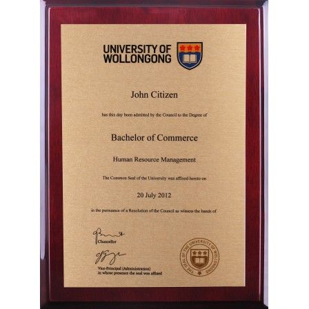 A4 UOW Rosewood Gold Plaque